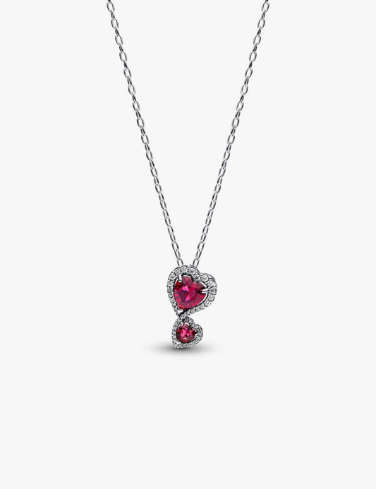 Collar Pandora con colgante de corazones con halo rojo