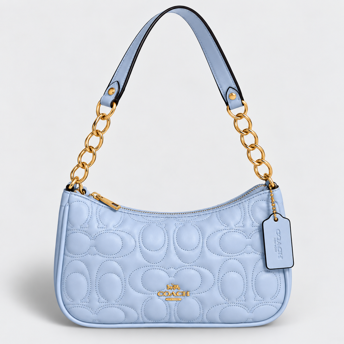Cartera Coach Teri De Hombro Acolchonada Celeste