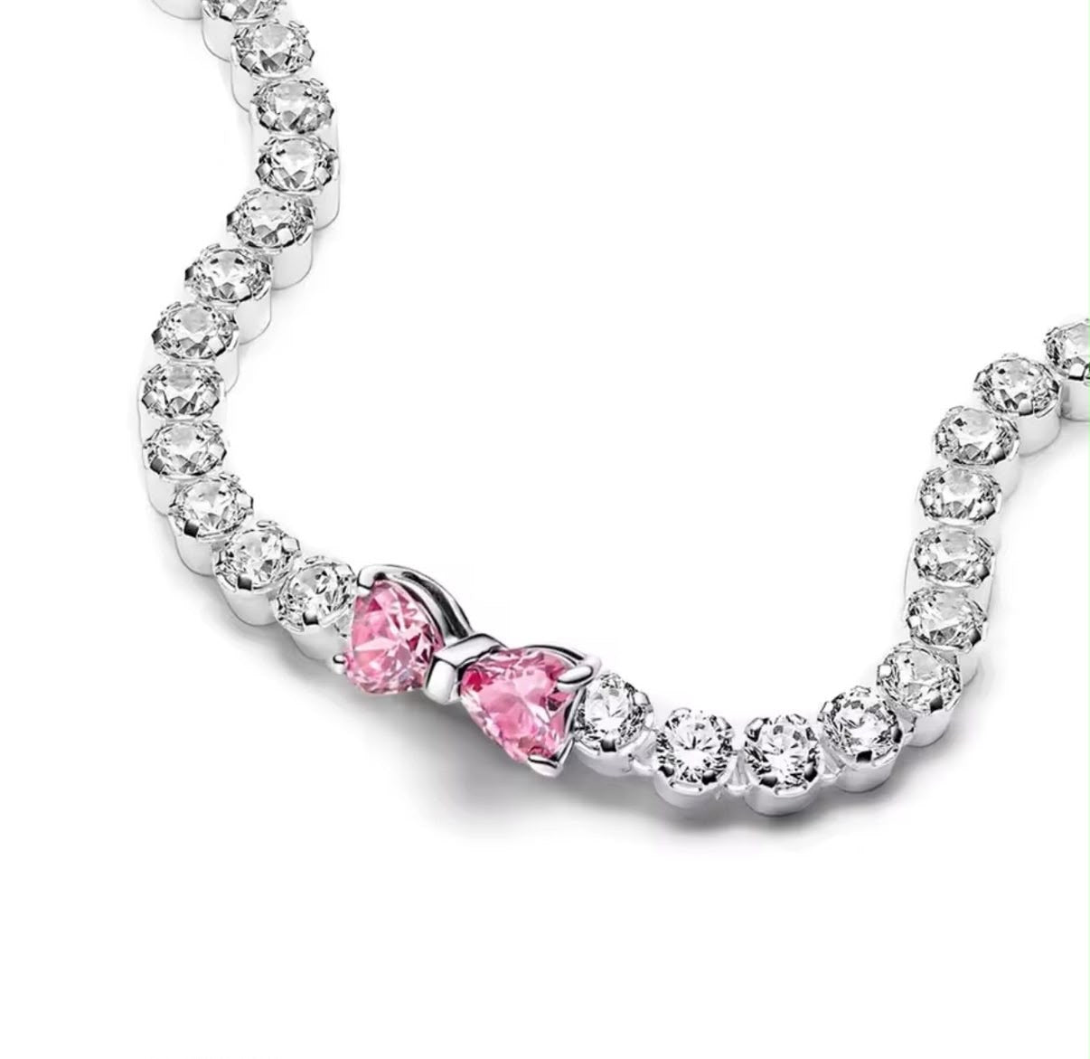Brazalete Pandora De Tenis Moño Brillante Rosa