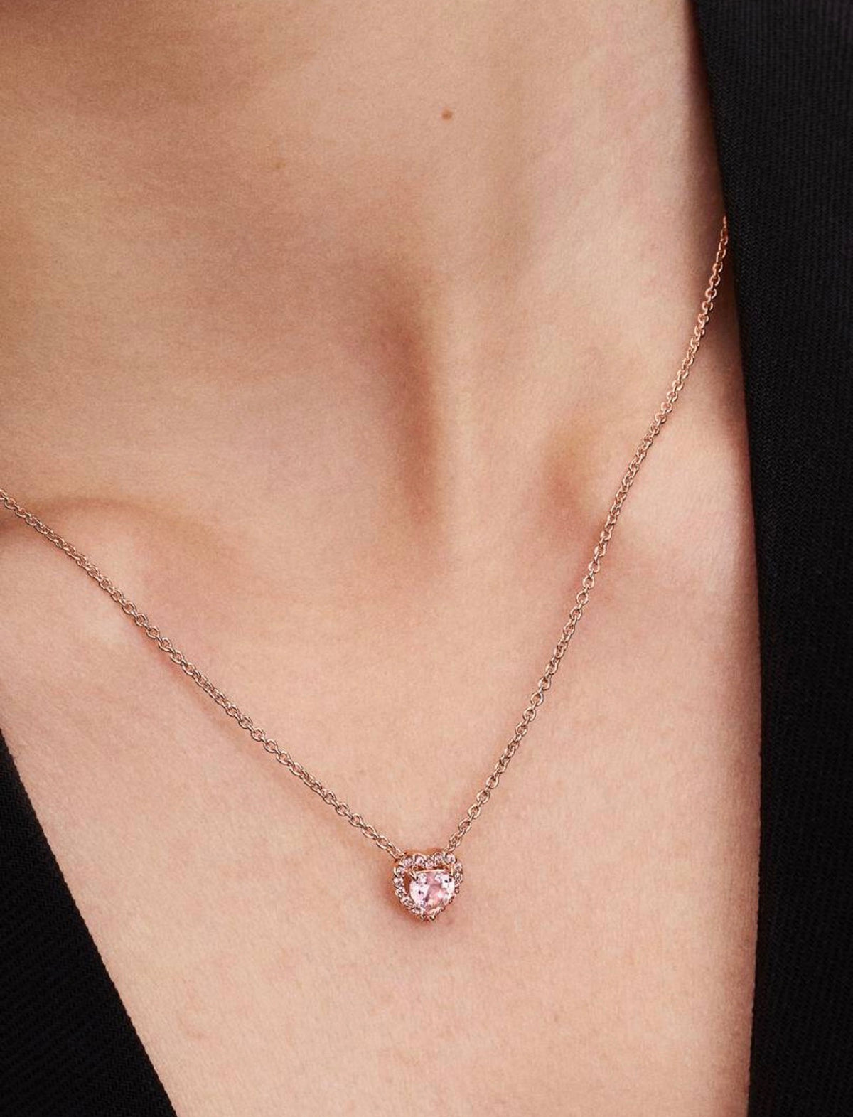 Collar Pandora Corazón Rosado Brillante Rose Gold
