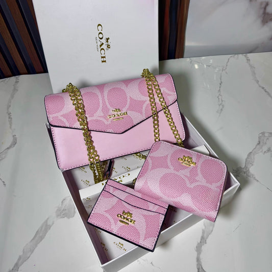 Set Coach De 3 Piezas Rectangular Rosa Con Caja