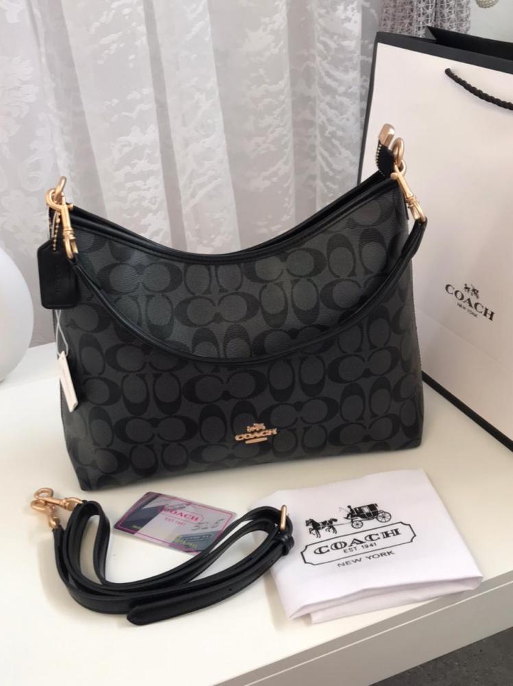 Cartera Coach Laurel en lona de firma color negro