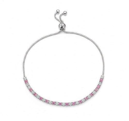 Pulsera Pandora Rosa y Transparente Brillante De Tenis Corrida Con Cierre Deslizante