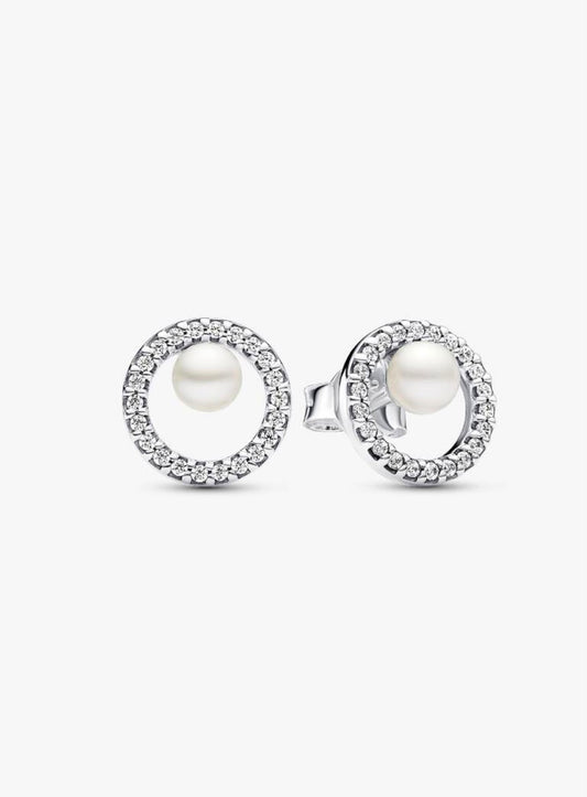 Aretes Pandora de botón Perla Cultivada de Agua Dulce Tratada