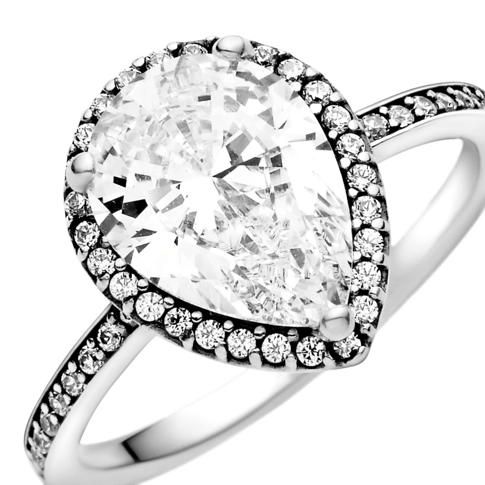 Anillo Pandora Halo de Lágrima Brillante