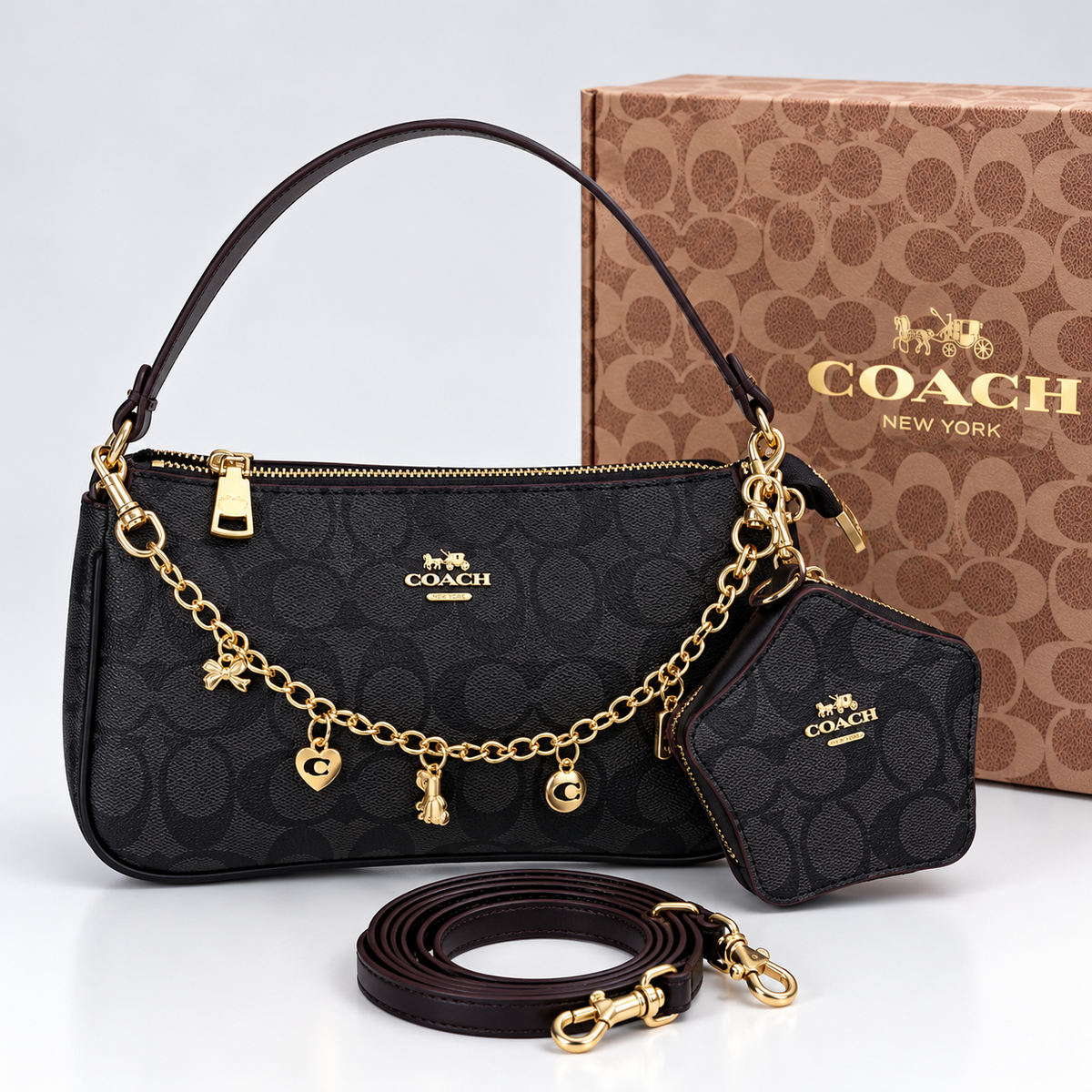 Cartera Coach Nolita Marrón Oscuro con Monedero De Estrella (con caja)