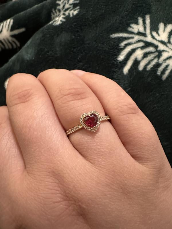 Anillo Pandora Corazón Rojo Brillante Dorado
