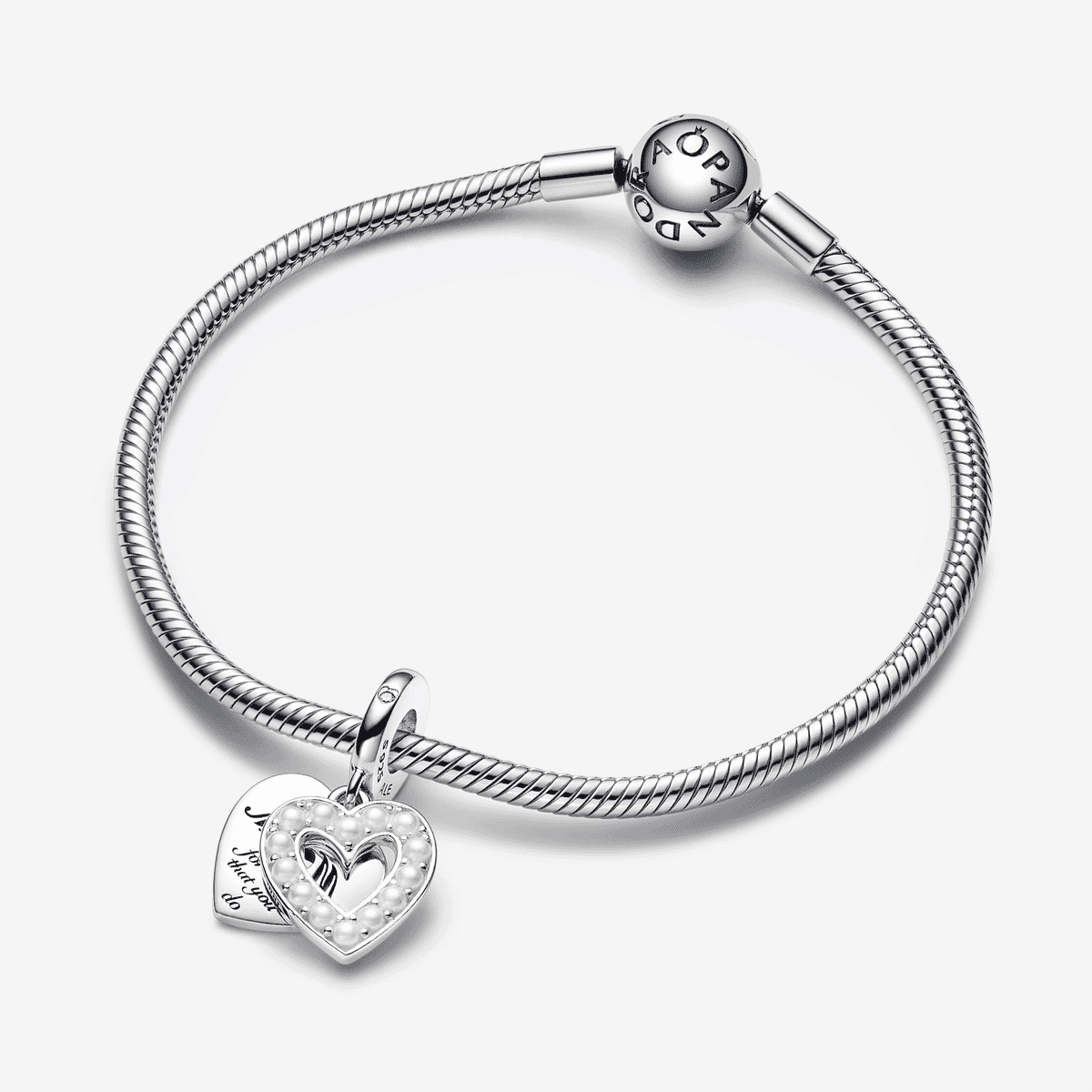 Charm Pandora Colgante Doble Corazón Blanco Anacarado