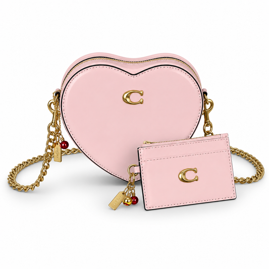 Cartera Coach De Corazón Con Tarjetero Color Rosa
