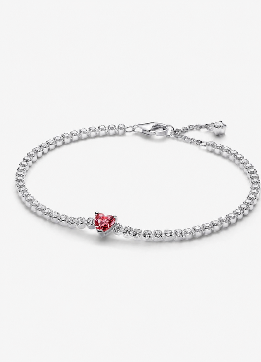 Brazalete Pandora de tenis Corazón Brillante Fucsia