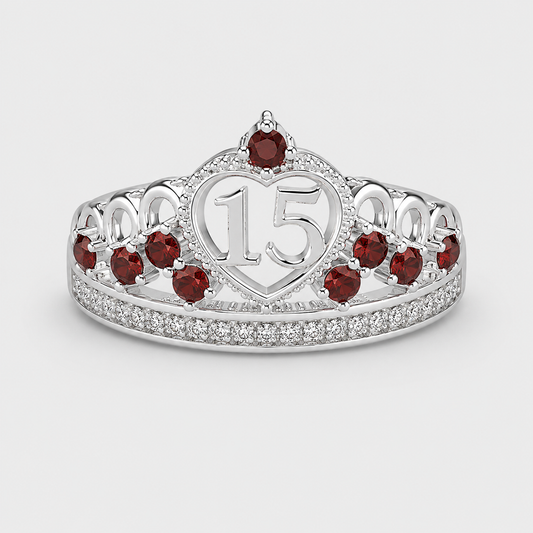 Anillo De 15 Años En Plata Modelo 1 En Rojo