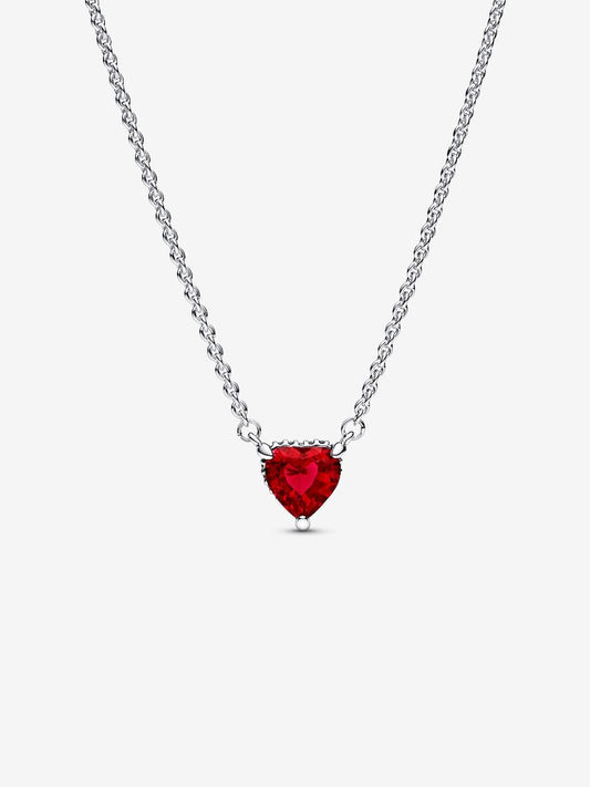 Collar Pandora con Colgante Halo y Corazón Rojo Brillante