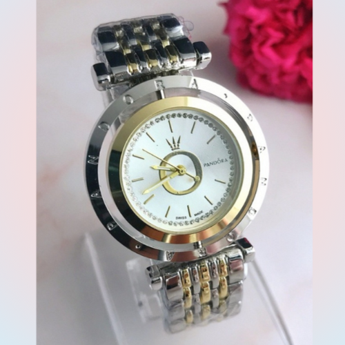 Reloj Pandora giratorio plateado con dorado