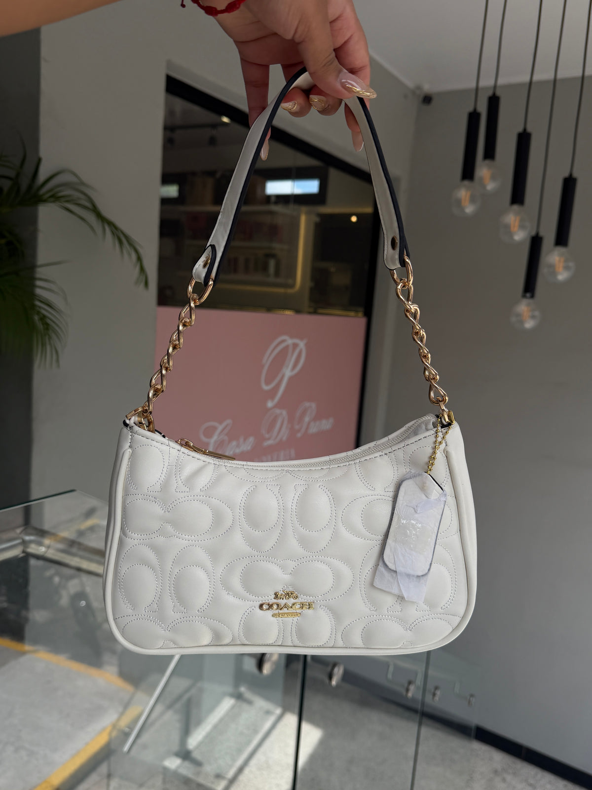 Cartera Coach Teri De Hombro Acolchonada Con Logotipo Blanca