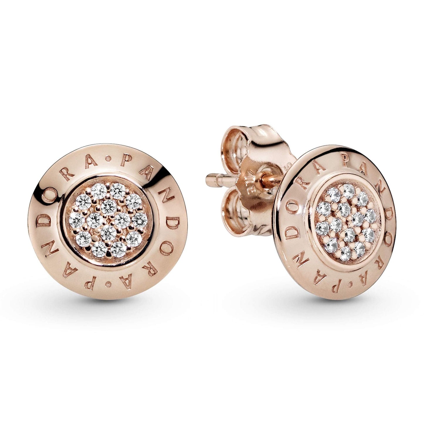 Aretes Pandora De Logo Con Zirconias En Rose Gold