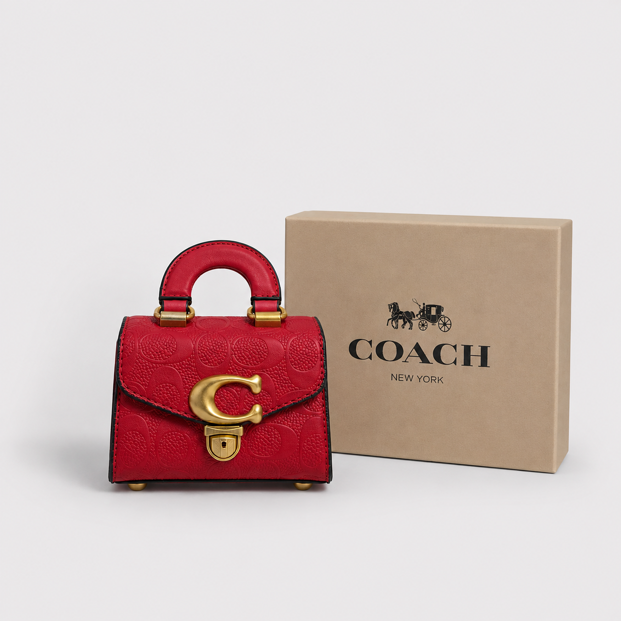 Cartera Mini Coach Sammy Top Handle 12 Khaki Rojo Con Caja