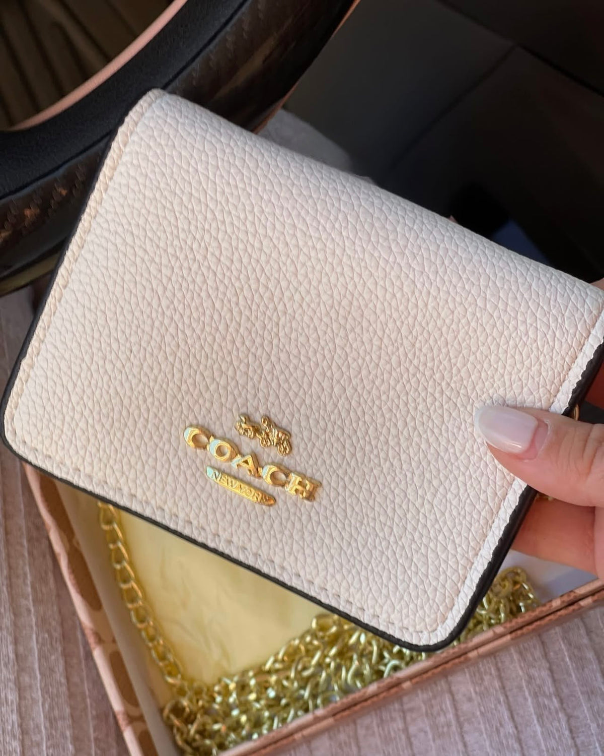 Cartera Coach Mini Blanca De Cadena Con Caja