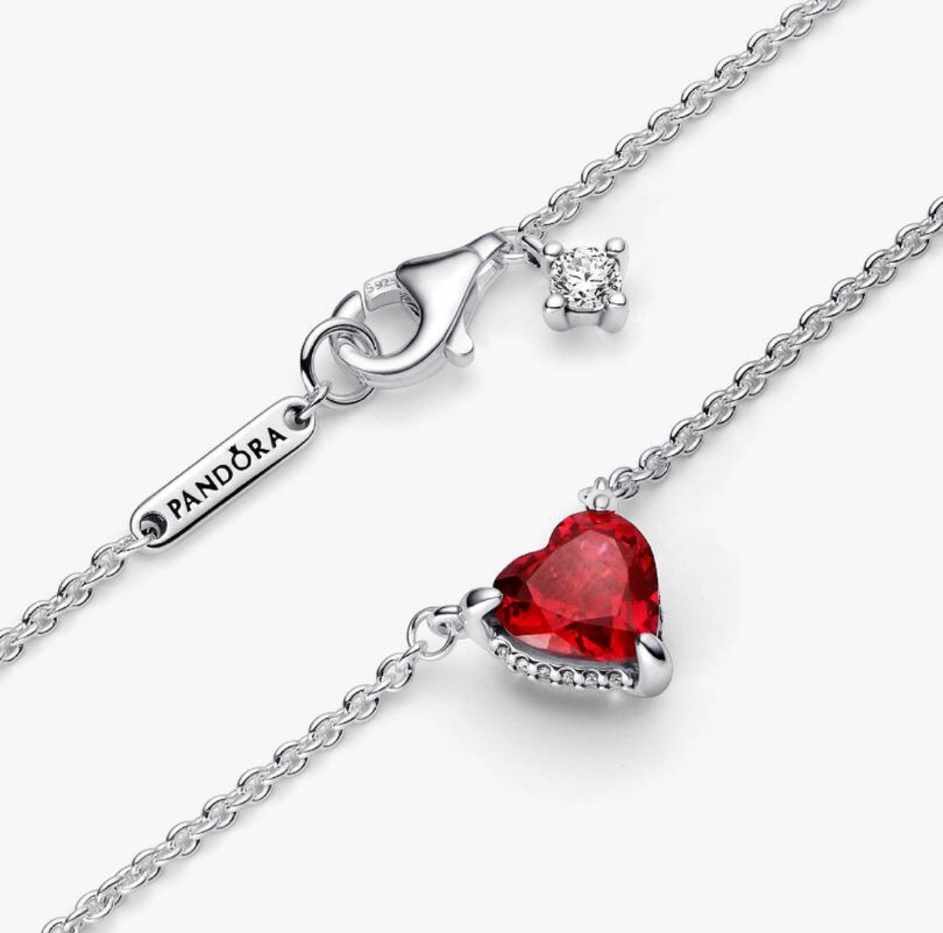 Collar Pandora collier con pendiente Halo de corazón rojo