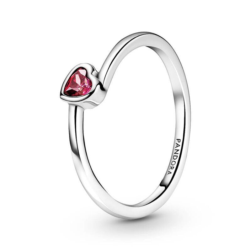 Anillo Pandora Corazón Solitario Rojo