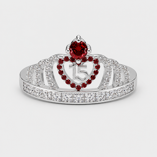 Anillo De 15 Años En Plata Modelo 3 En Rojo