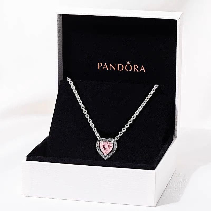 Collar Pandora De Corazón Rosa Brillante