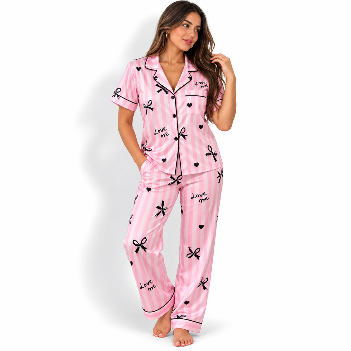 Pijama de Victoria’s Secret de pantalón con rayas rosas Love Me