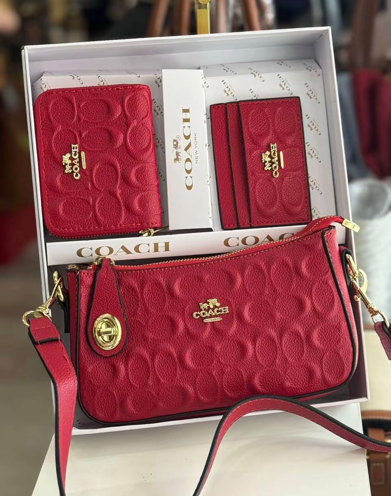 Set De Cartera Coach 3 Piezas en Rojo