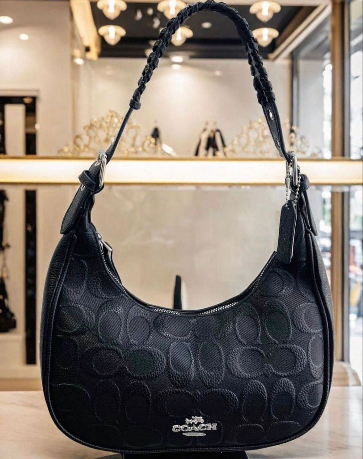 Cartera Coach Medialuna Mediana Color Negro