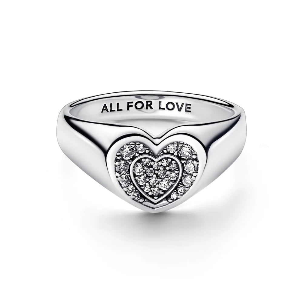 Anillo Pandora De Sello Pavé De Corazón Radiante