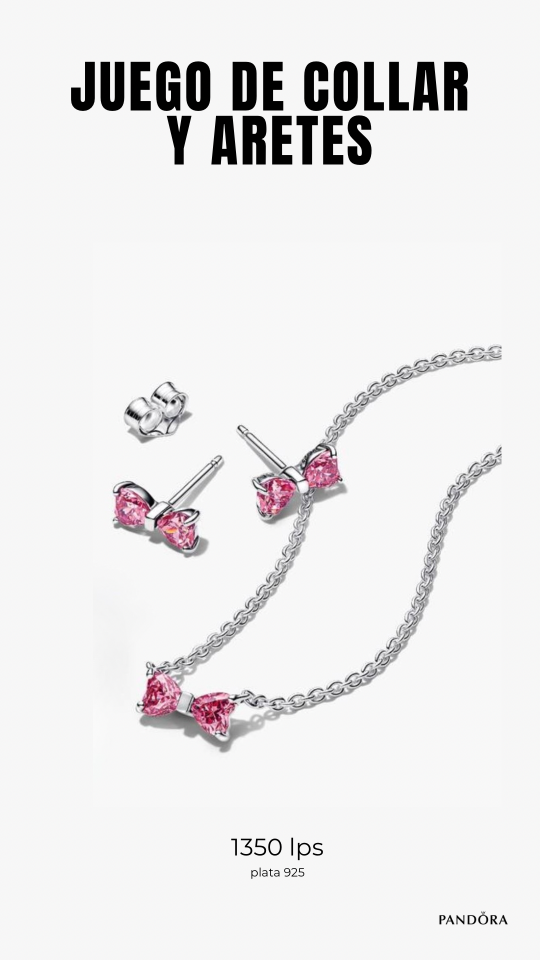Set De Regalo Pandora Moño Rosa Collar y Areted