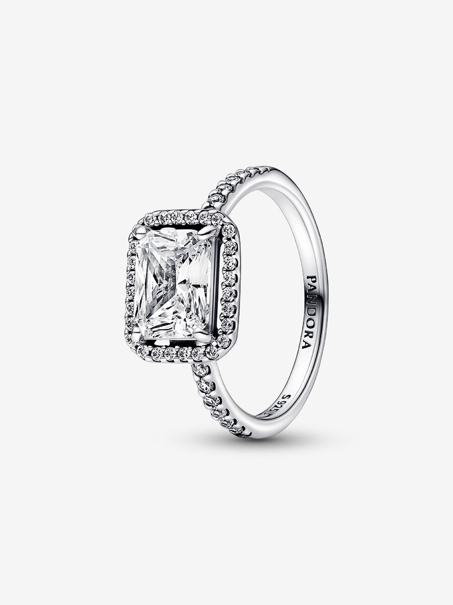 Anillo Pandora Halo Rectangular Brillante Plata de primera ley