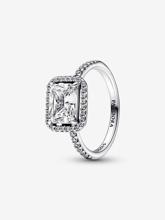 Anillo Pandora Halo Rectangular Brillante Plata de primera ley