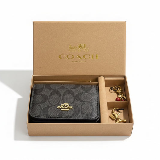Cartera Mini Coach Negra y Gris Con Caja De Regalo
