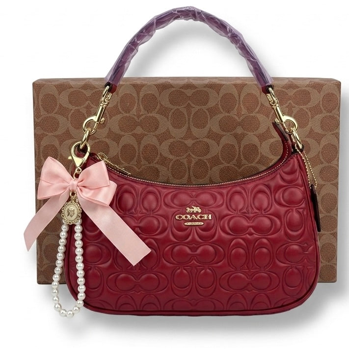 Cartera Coach Teri Roja Textura Con Caja