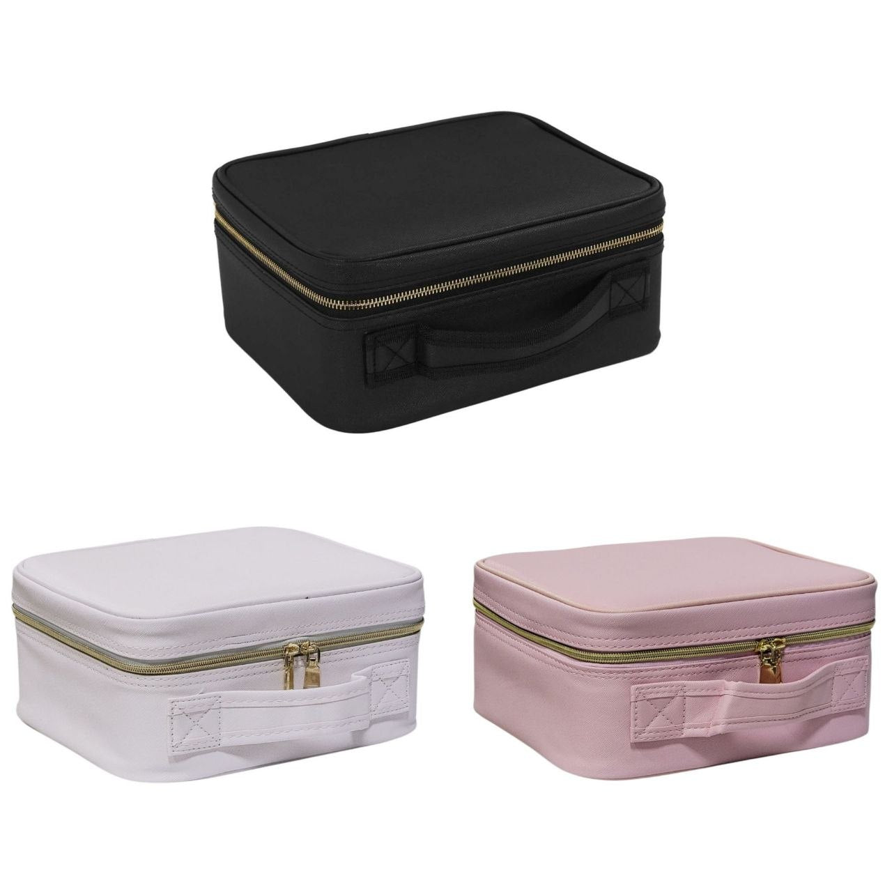 Maletín Organizador De Maquillaje Con Espejo Luz Led Rosado