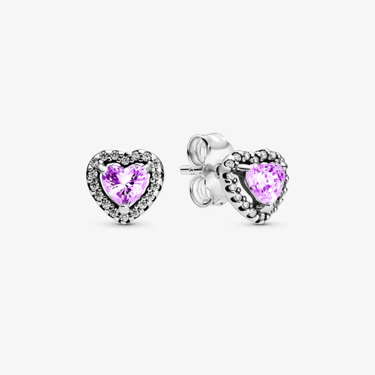 Aretes Pandora Corazones en Relieve Morado