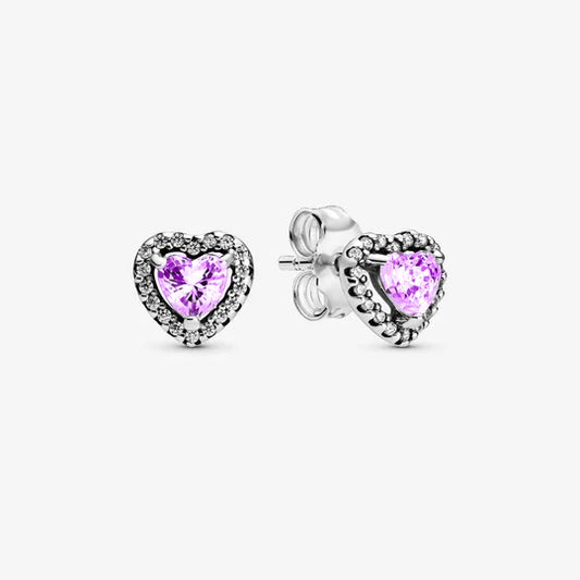 Aretes Pandora Corazones en Relieve Morado