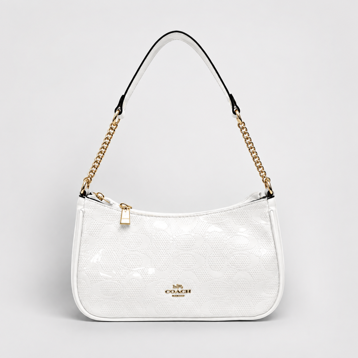 Cartera Coach De Hombro Mediana Teri Color Blanco Charol Brillante