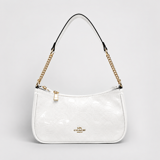 Cartera Coach De Hombro Mediana Teri Color Blanco Charol Brillante