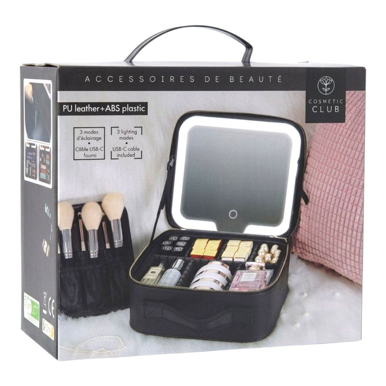 Maletín Organizador De Maquillaje Con Espejo Luz Led Rosado