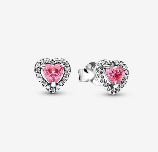 Aretes Pandora Corazones en Relieve Rosa
