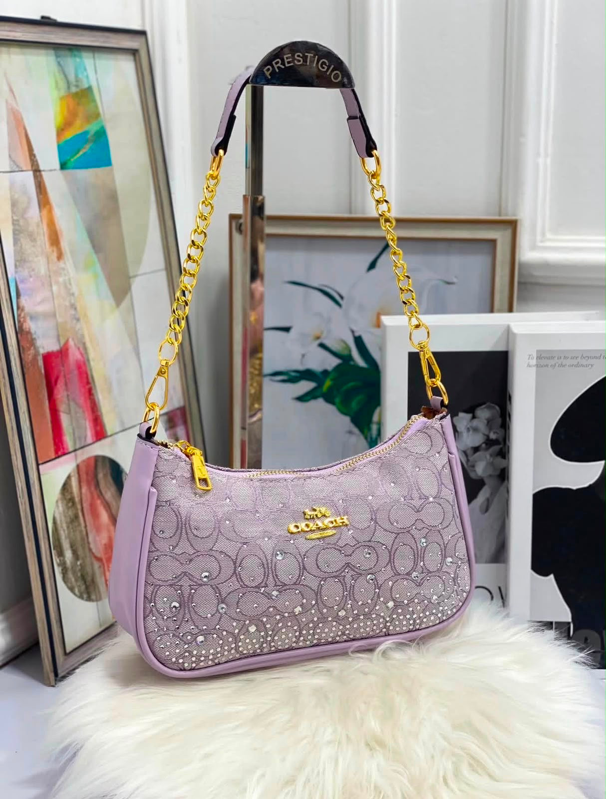 Cartera Coach Teri De Hombro Con Brillos Morada