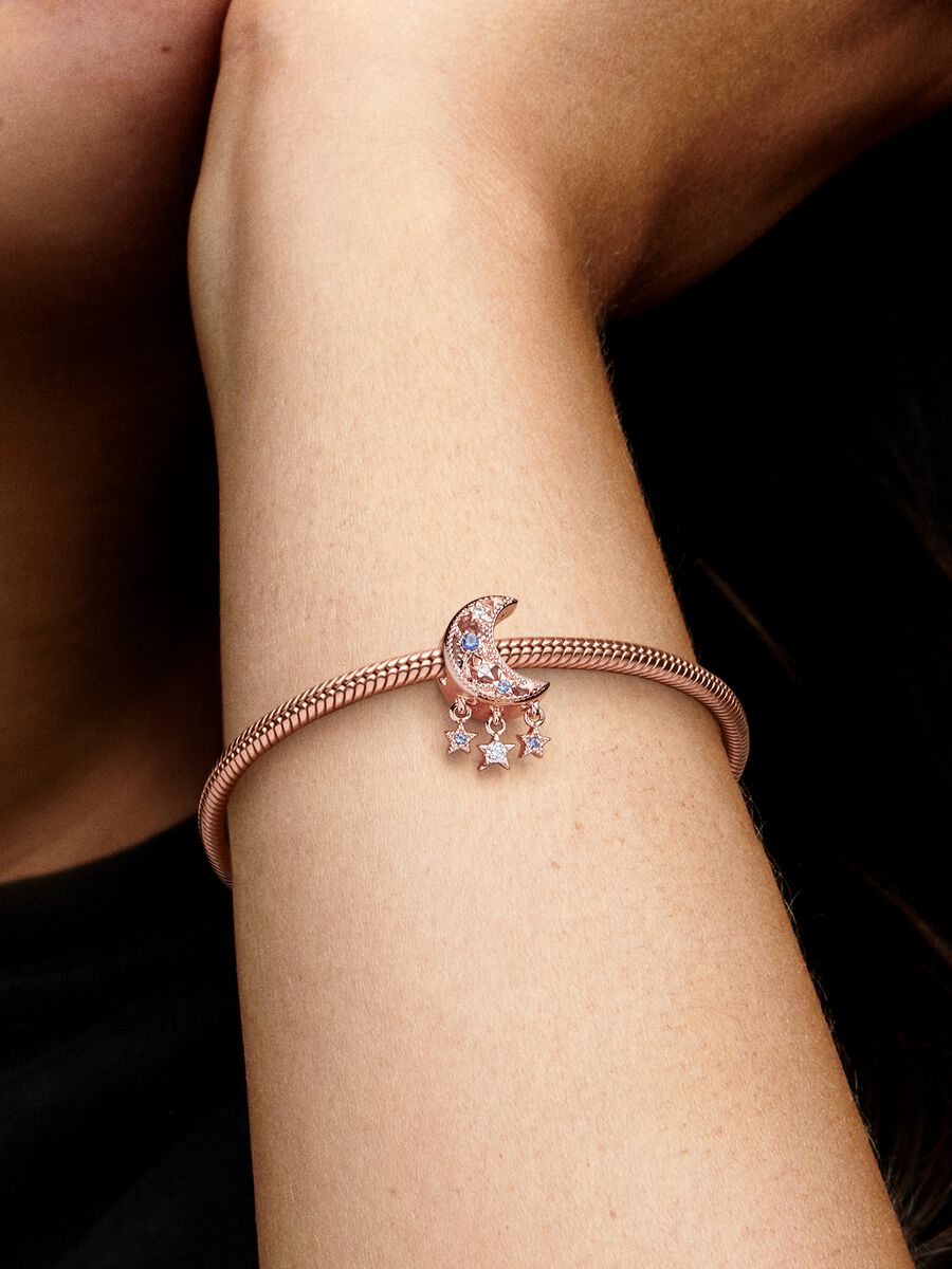 Charm Pandora Luna Con Estrellas Brillantes Rose Gold