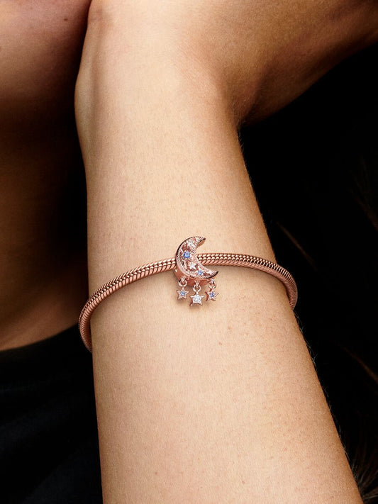Charm Pandora Luna Con Estrellas Brillantes Rose Gold