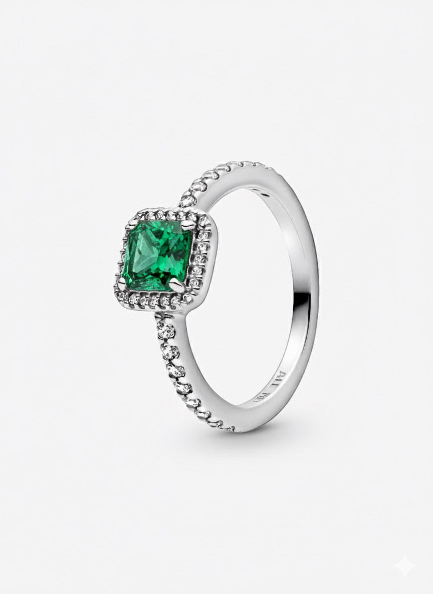 Anillo Pandora Cuadrado Verde Elegante Atemporal