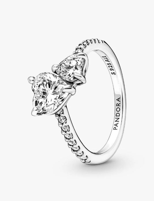 Anillo Pandora Corazón Doble Brillante