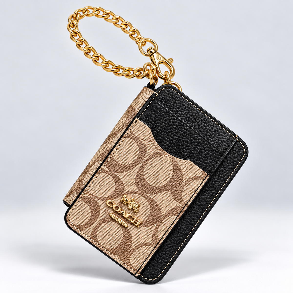 Zip Card Coach Case in Signature Canvas Negro Y Beige