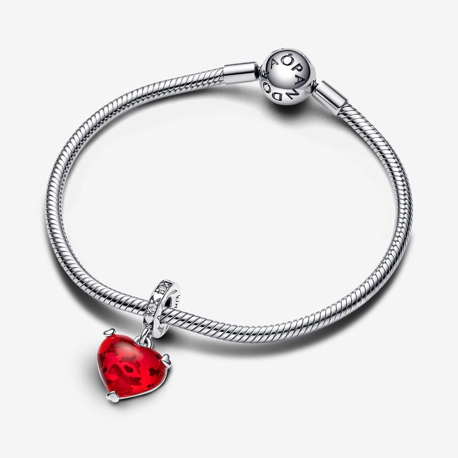 Charm Pandora colgante de cristal de Murano rojo con beso de Mickey y Minnie Mouse de Disney