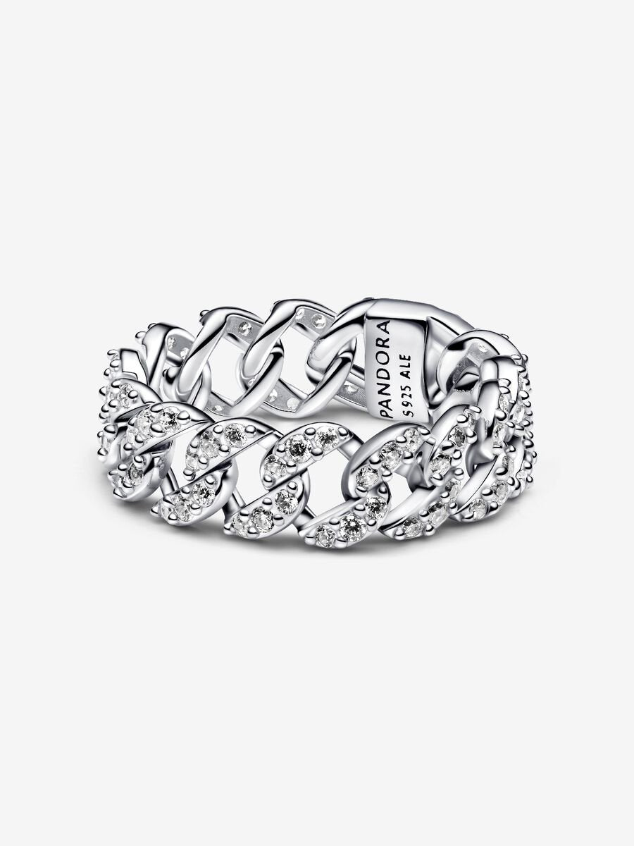 Anillo Pandora Cadena Cubana en Pavé