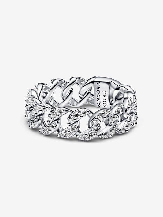 Anillo Pandora Cadena Cubana en Pavé